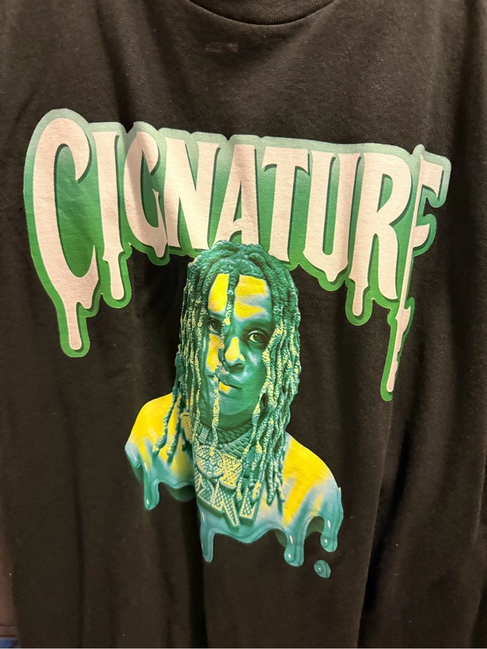 Signature Black Tee with Green and Teal Drip Graphic - Picture 2 of 3
